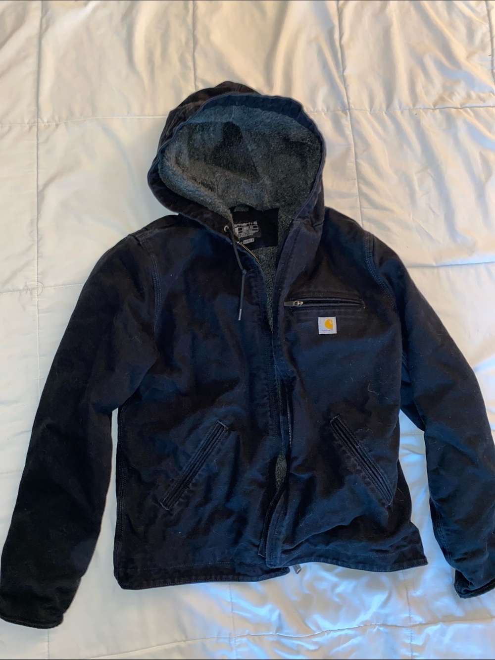 Carhartt Men's Black Hooded Sherpa-Lined Work Jacket Loose Fit
